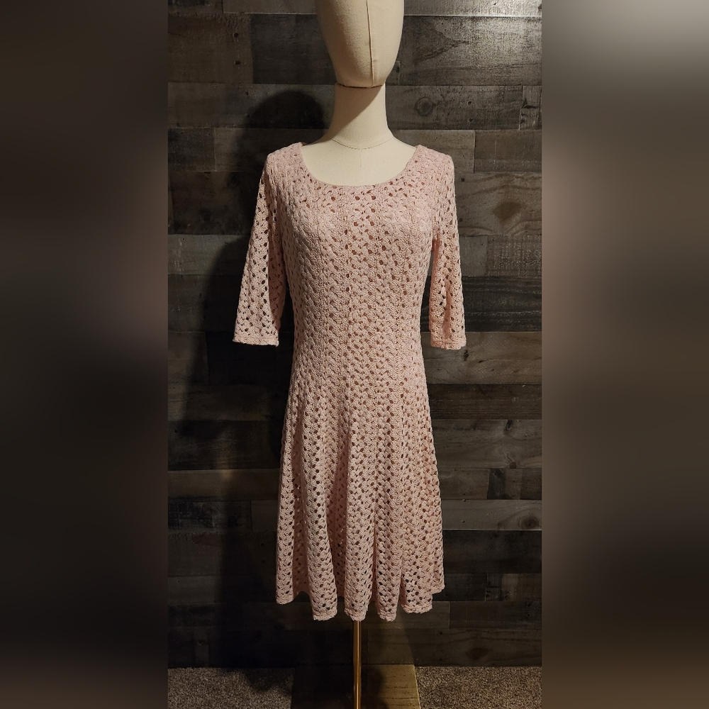 Dusty Pink Crochet full Skirt Dress by Rabbit Rabbit Rabbit